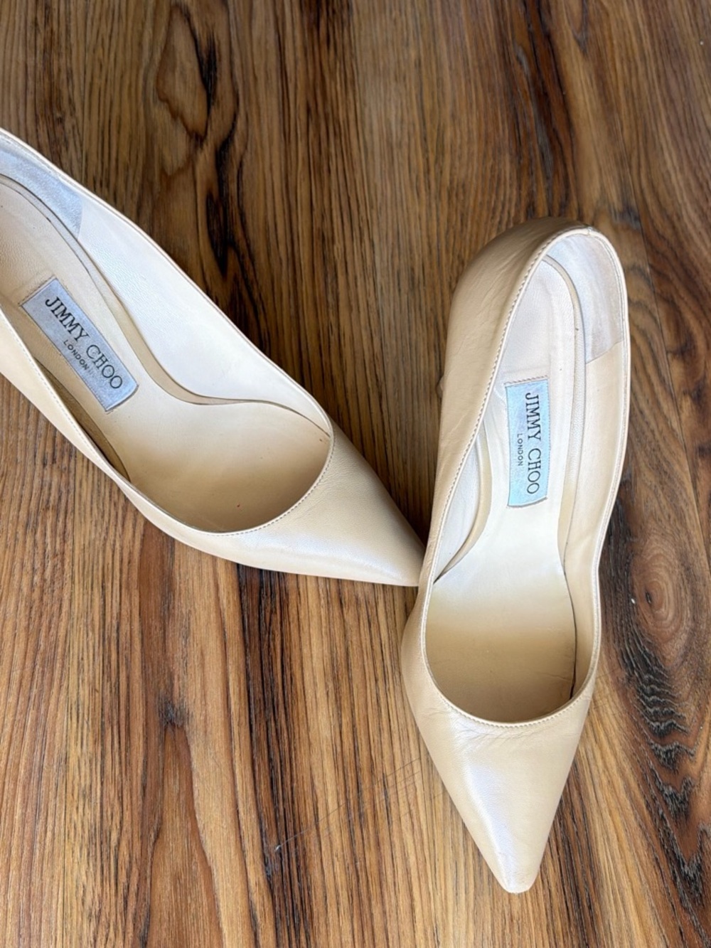 Jimmy Choo Nude Pointed-Toe Leather Pumps